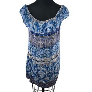 Johanne Beck Blue Off the Shoulder Flounce Neckline Silk Blouse or Dress Size M